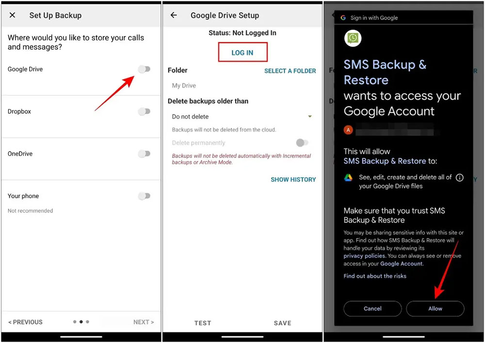 SMS Backup & Restore sao lưu tin nhắn Google