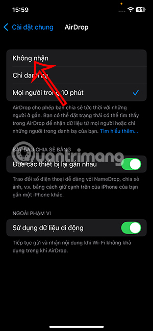Quản lý AirDrop trong Cài đặt