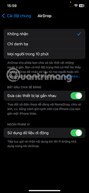 Tắt AirDrop trong Cài đặt