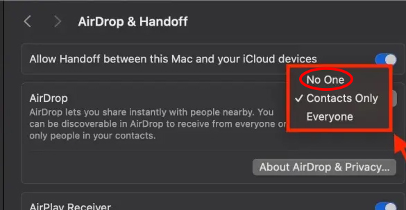 Tắt AirDrop trên máy Mac trong Settings