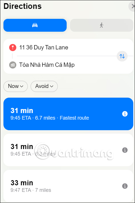 Tìm hướng đi trên trên Apple Maps web