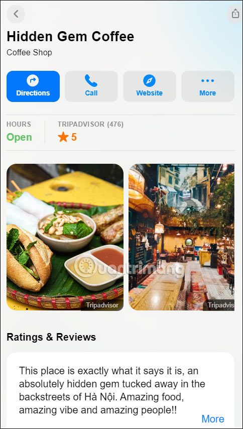 Xem đánh giá địa điểm trên Apple Maps web