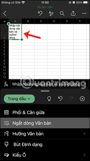 Xuống dòng trong ô Excel 