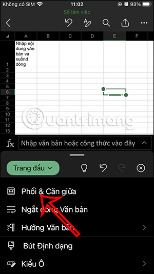 Căn giữa nội dung trong ô Excel