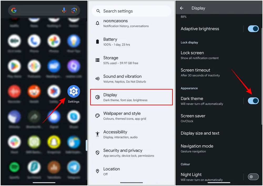 Bật nền đen trong điện thoại