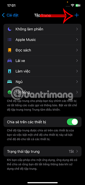 Thêm chế độ tập trung