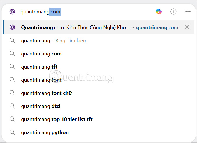 Tìm kiếm trên thanh Search bar Microsoft Edge