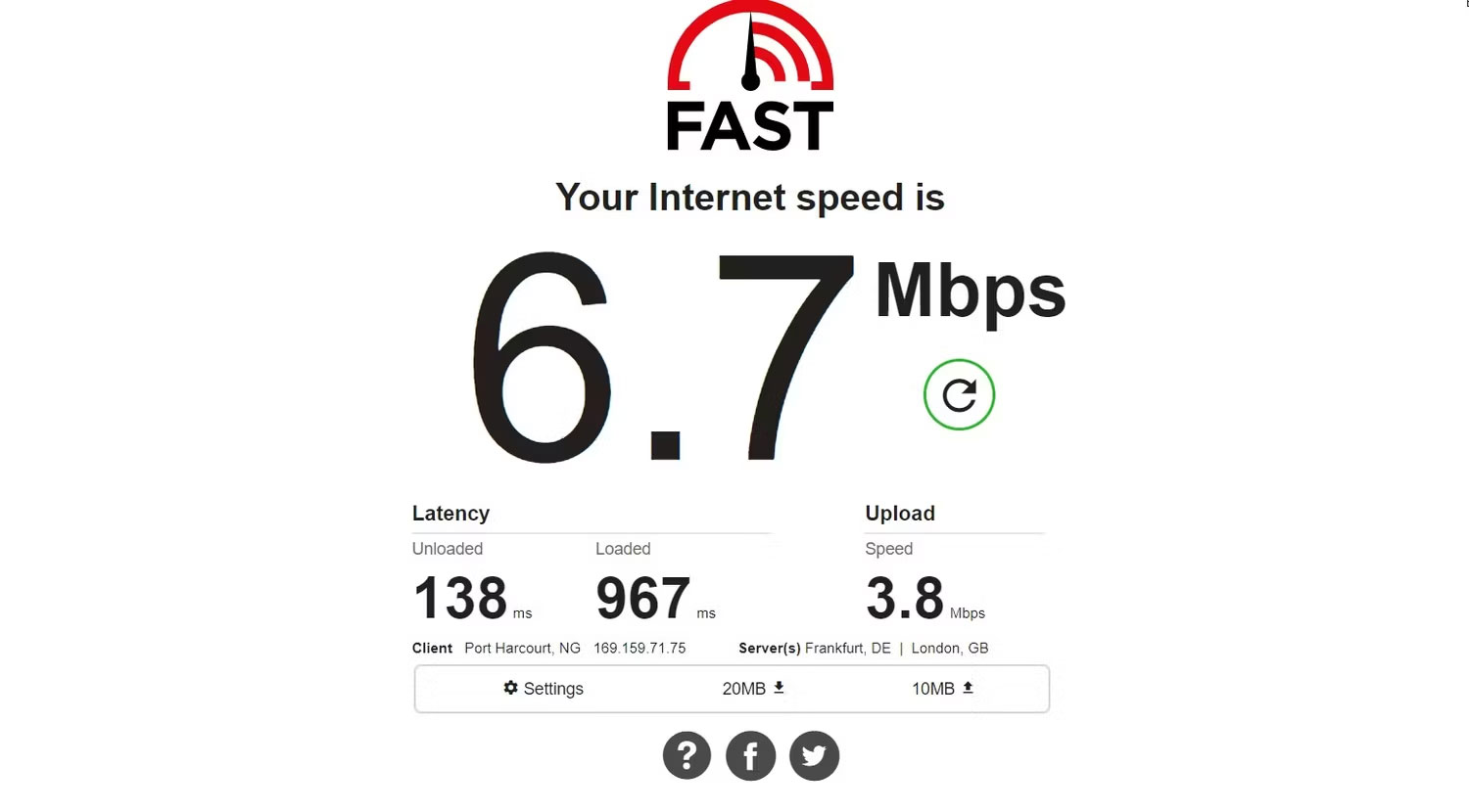 Thông tin về số liệu tốc độ Internet hiển thị trên Fast.com