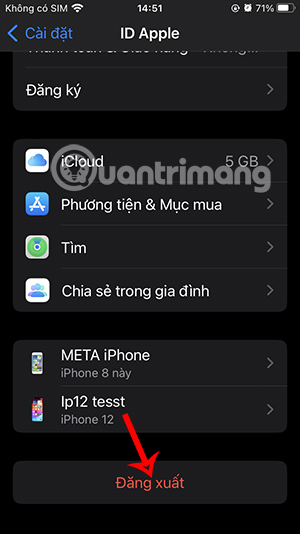 Đăng xuất tài khoản Apple 