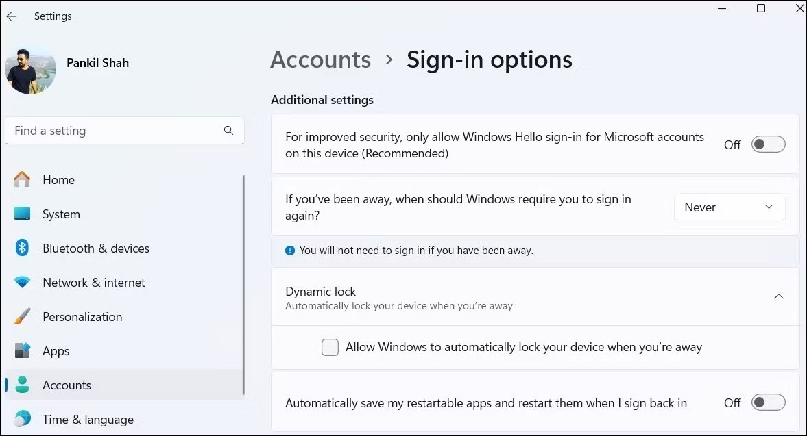 Tùy chọn đăng nhập trong ứng dụng Settings Windows 11