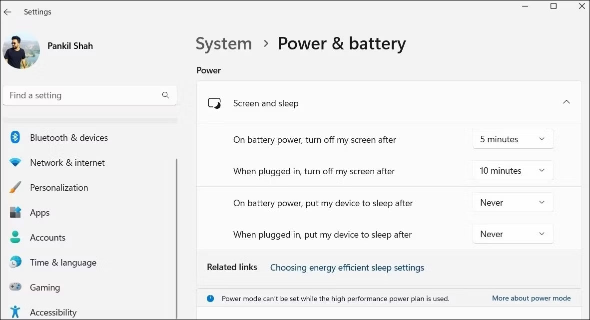 Cài đặt chế độ Sleep trong Windows 11