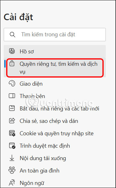 Quyền riêng tư, tìm kiếm và dịch vụ Edge