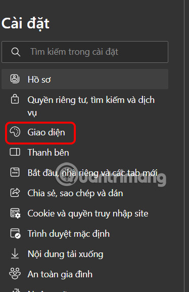 Giao diện trên Edge 