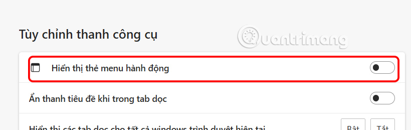 Tắt thẻ hành động trên Edge 