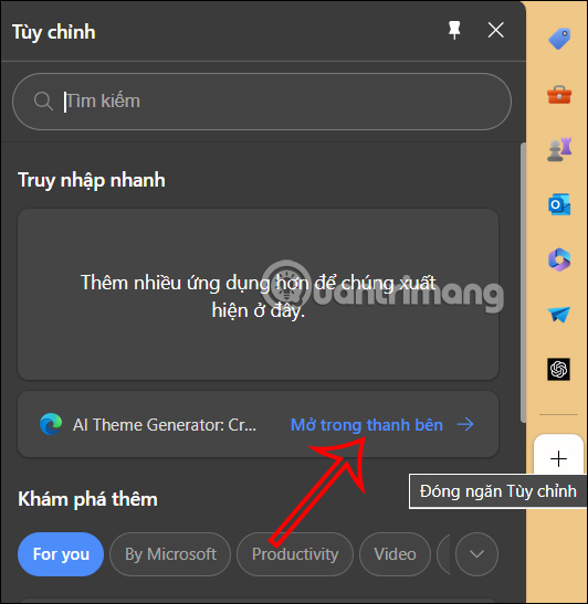 Mở trình tạo theme AI thanh bên Microsoft Edge