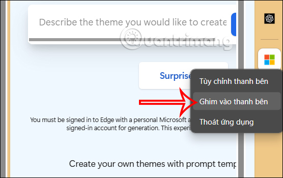 Mở trình tạo theme AI thanh bên Microsoft Edge