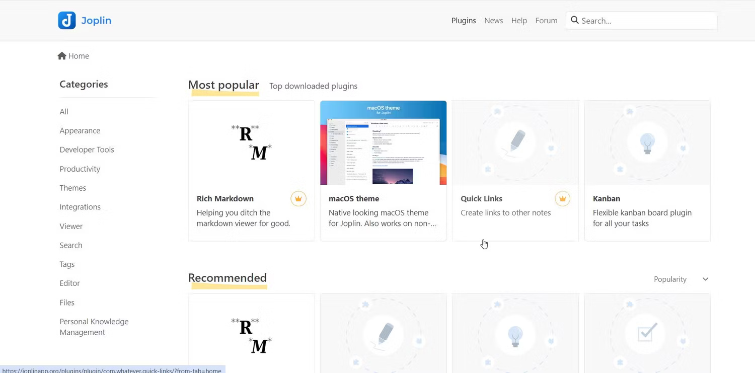 Trang web plugin Joplin