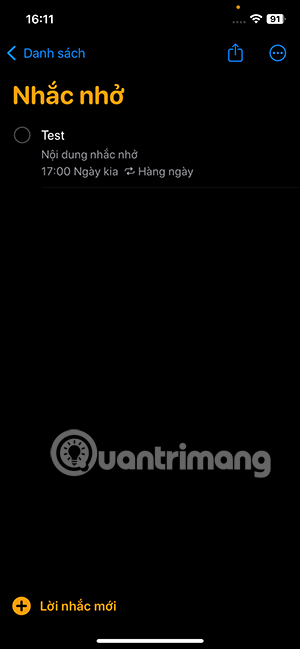 Xem lời nhắc tạo từ Lịch trong Nhắc nhở