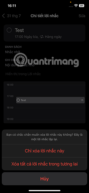 Xóa lời nhắc trong Lịch iPhone