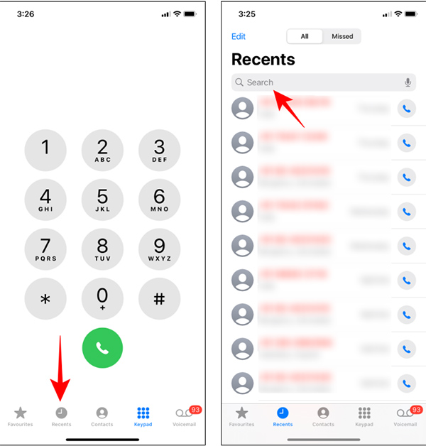 Tìm kiếm thông tin cuộc gọi trên iPhone 