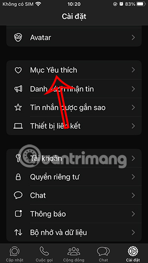 Mục Yêu thích WhatsApp