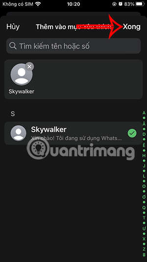 Chọn liên hệ yêu thích WhatsApp