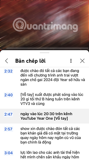 Bản chép lời video YouTube điện thoại
