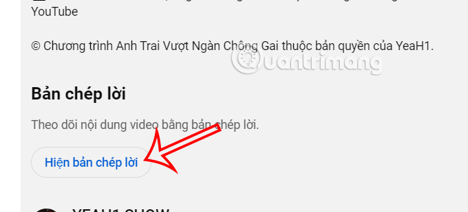 Hiện bản chép lời video YouTube PC