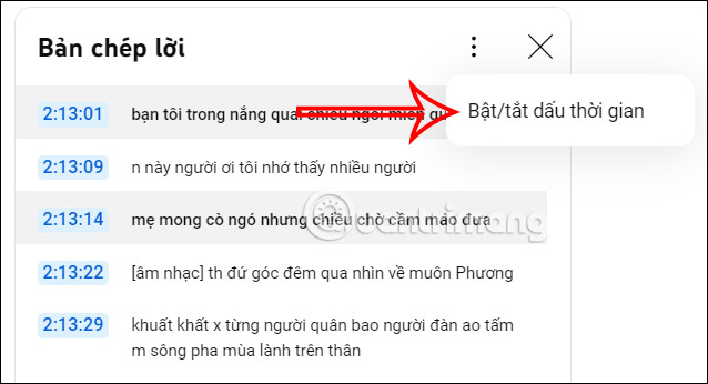 Bật tắt dấu thời gian video YouTube PC