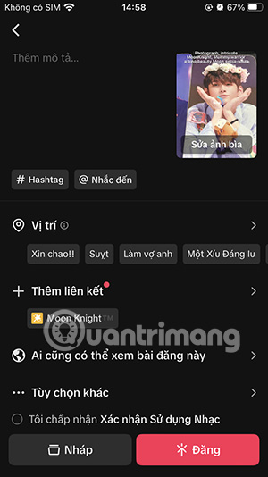 Đăng video filter Moon Knight TikTok