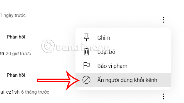 Ẩn người dùng khỏi kênh YouTube