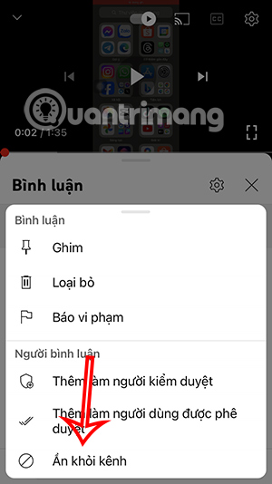 Ẩn người dùng khỏi kênh YouTube