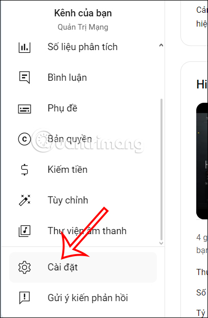 Cài đặt YouTube Studio