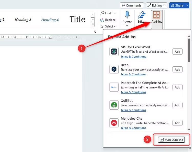 Nhấn vào ảnh để phóng to Xóa add-in trong Word