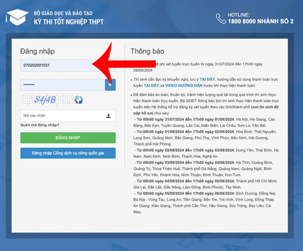 Đăng nhập vào Hệ thống xét tuyển 