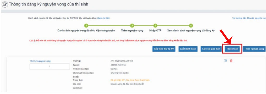 Nhấn nút Thanh toán