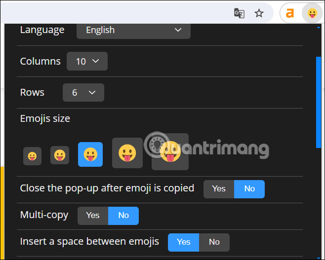 Tùy chỉnh cài đặt emoji