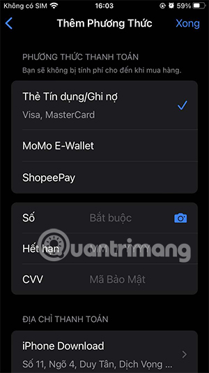 Thêm thanh toán mới 