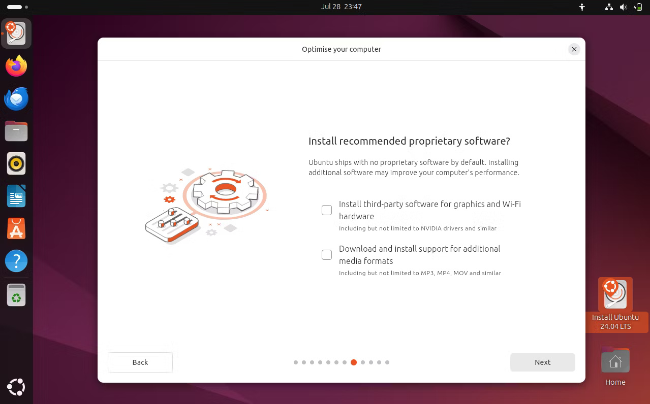 Lựa chọn không cài đặt phần mềm độc quyền trên bản cài đặt Ubuntu mới