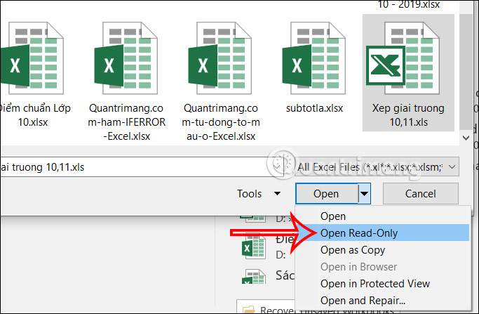 Mở chế độ chỉ đọc file Excel 