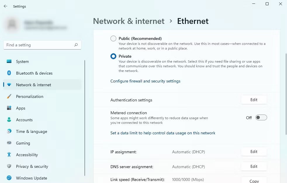 Phần Network and Internet trong cài đặt Windows