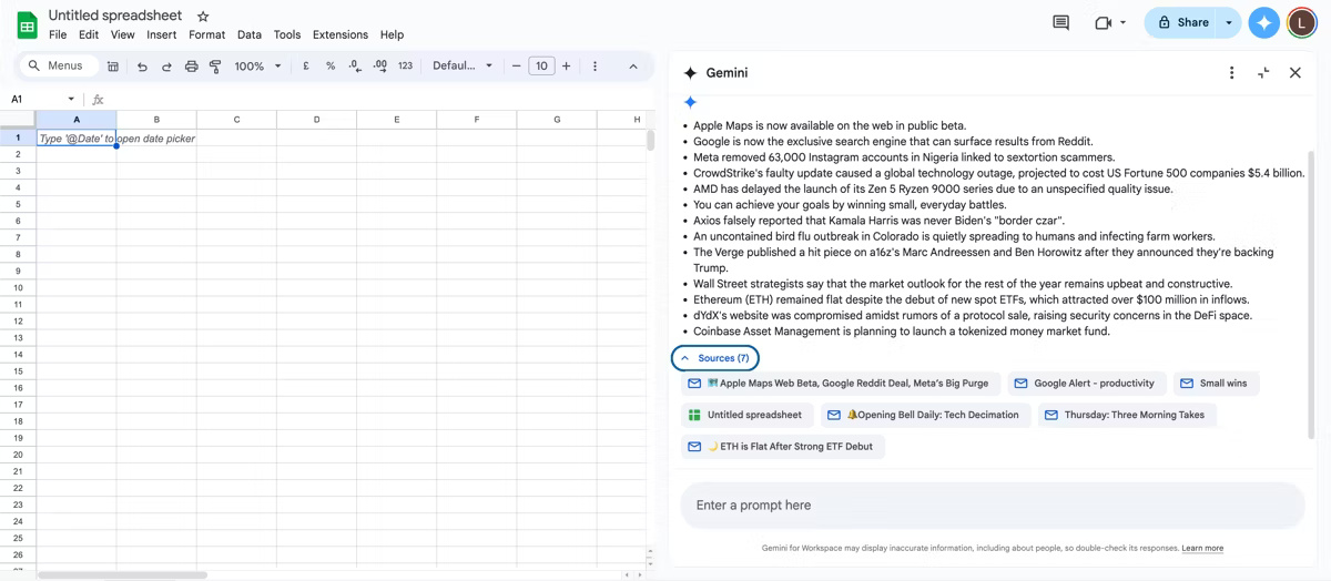 Sử dụng Gemini để truy cập Gmail trong Sheets