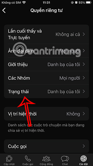 Chỉnh trạng thái WhatsApp