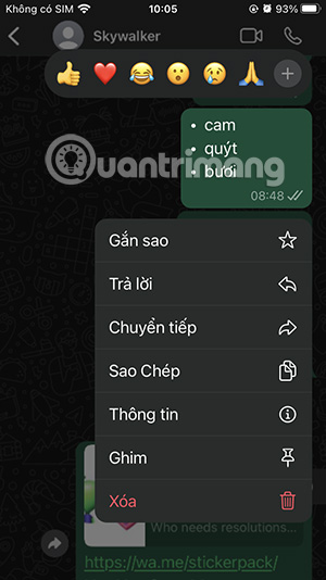 Ghim tin nhắn WhatsApp
