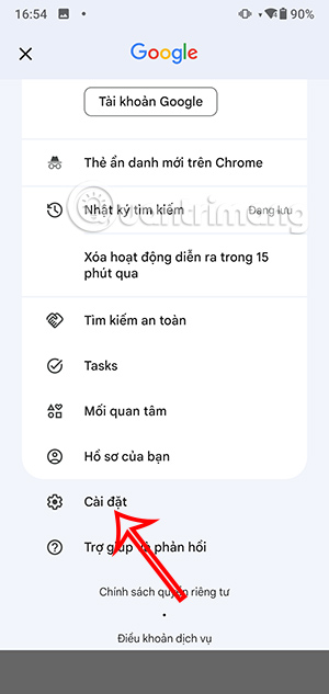 Chọn Cài đặt Google