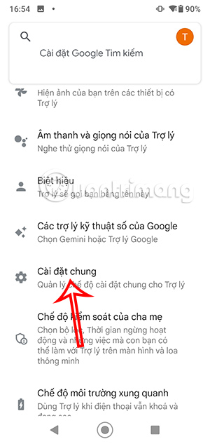 Cài đặt chung trợ lý Google