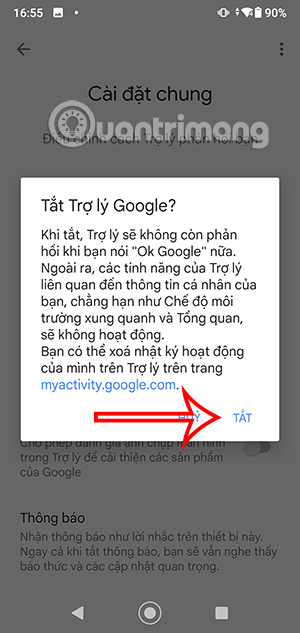 Tắt trợ lý điện thoại Google