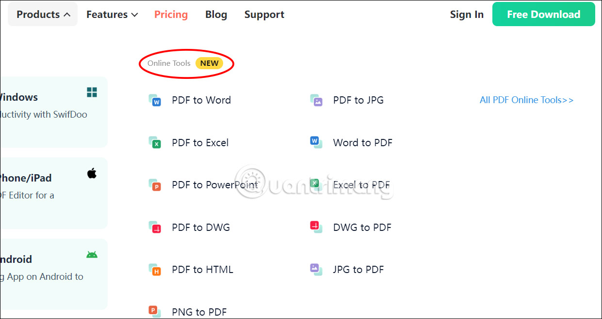 Công cụ SwifDoo PDF online convert 