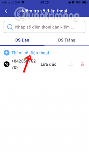Thêm số điện thoại cần chặn