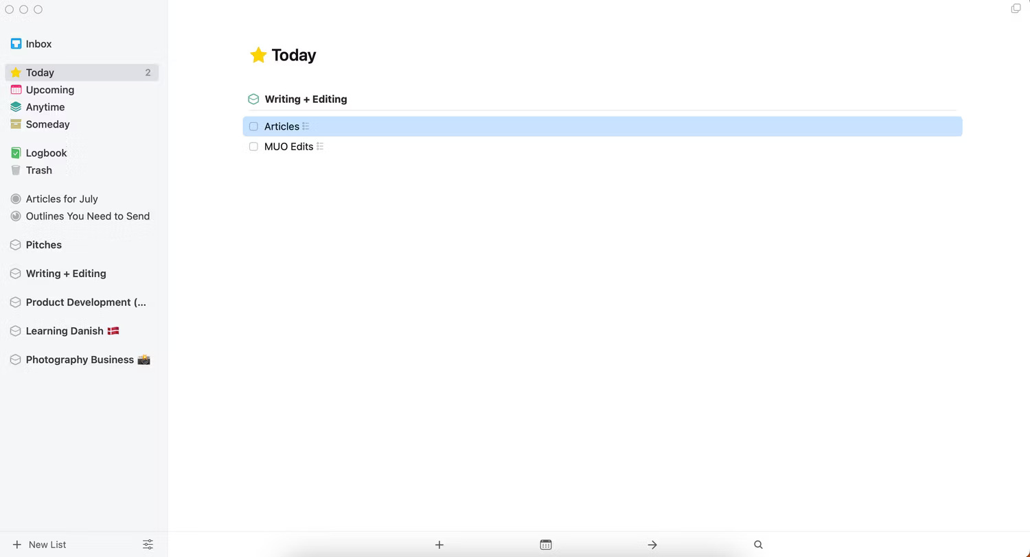 Giao diện ứng dụng Things 3 với các tab